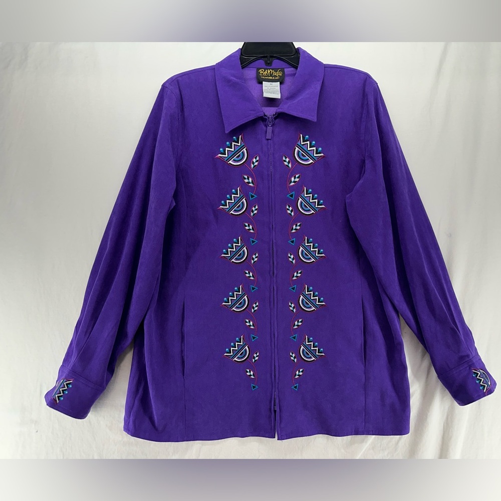 Bob Mackie Wearable Art Floral Embroidered Jacket Women’s Medium Purple Full Zip